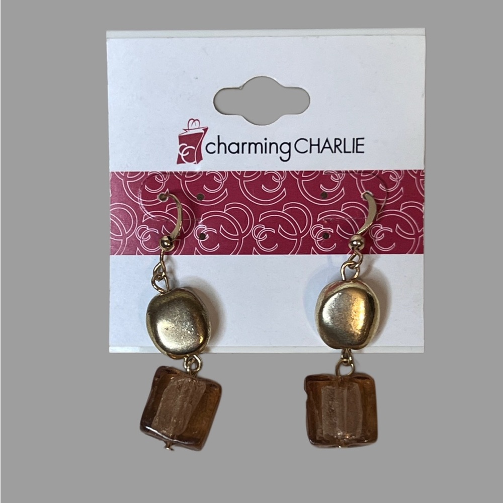 NWT Charming Charlie Gold and Brown Dangle Boho Earrings